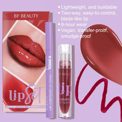 Customized Multichrome Moisturizing Lip Glosses High Pigment Lip Liner Organic Glossy Volumizing Lip Gloss and Lipliner Set