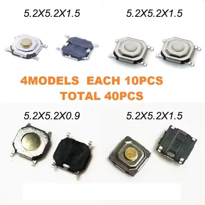 Metal Plastic Momentary Tactile Push Button Switch 5.2x5.2x1.5mm/0.9mm U Type Buttton 4Pin SMD Surface Mount