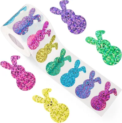 Colorful Bunny Stickers in Roll Rabbit Pattern Label Self-Adhesive Stickers for Easter Holiday Easter Bunny Stickers