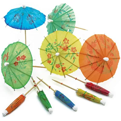 Ecoware Biodegradable Straws Custom Decorative Wooden Bamboo Picks Parasol Hawaiian Paper Cocktail Drink Umbrella With Umbrella