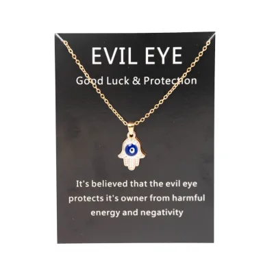 Turkish Hamsa Hand Fatima Crystal Necklace for Women Men Evil Eyes Necklaces Gold Clavicle Long Chain Lucky Jewelry