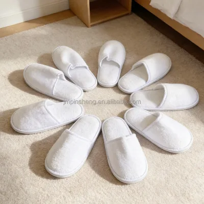 Custom 5-star Luxury Closed Toe White Cotton Velvet Disposable Hotel Spa Slippers Anti-Slip Lightweight Custom Logo Unisex