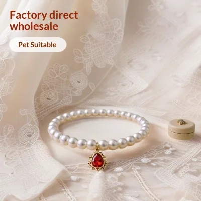 Retro Rhinestone Princess-Style Light-Luxury Pet Collar Faux Pearls Photo Prop for Cats Dogs-All Seasons Birthday/Valentine's