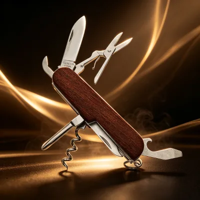 Classic Collectible 3CR13 Stainless Steel Industrial Grade Wooden Handle Outdoor EDC Multifunctional Multi-Purpose Pocket Knife