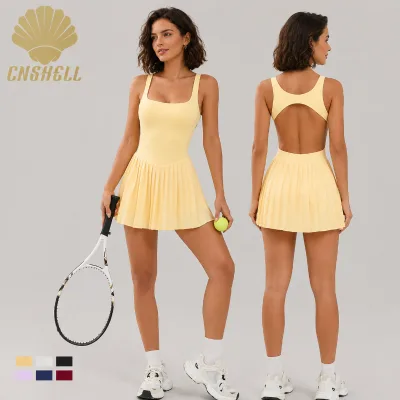 New Arrivals, Breathable Athletic Pleated Dress with Built-in Shorts and Pockets for Tennis Gym Running