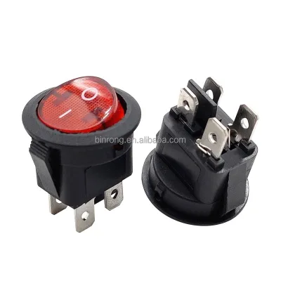 Illuminated 4-Pin DPST ON-OFF 6A 250V 10A 125VAC Round Rocker Switch KCD