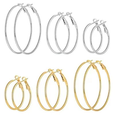 HWASAN European American Geometric Stainless Steel Large Hoop Earrings Women Jewelry Wholesale Shrimp Buckle Coil Jewelry Set