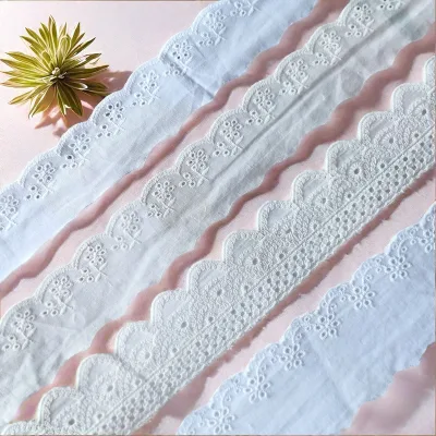 Luxury Eco-Friendly Cotton Perforated Embroidery Lace 5cm Wide Voile Mesh Home Textile Clothing Accessories Braid Trim Pajamas