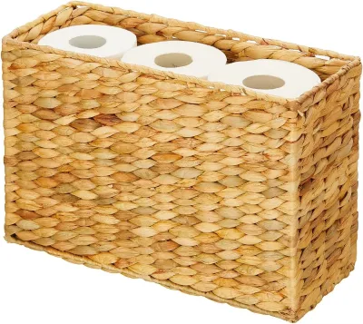 Handmade Rectangular Uncovered High Quality Natural Water Hyacinth Woven Laundry Storage Basket for Home Decoration