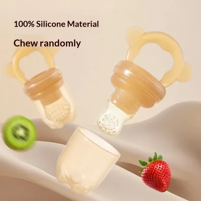 Infant Food Grade Liquid Silicone Teether Complementary Food Fruit Feeder Teething Ring Push-Type Fruit Nibbler