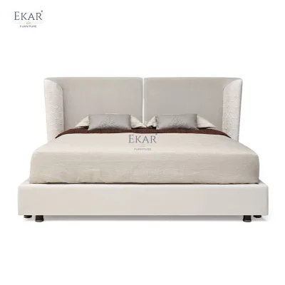 Modern Luxury Velvet Upholstered Bed Wingback King Queen Size Double Bed Villa Bedroom Furniture