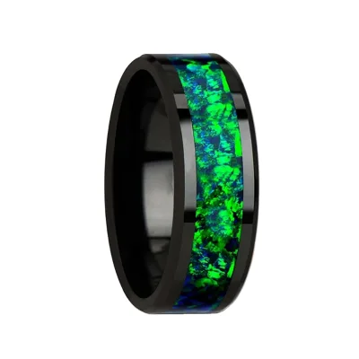 Wholesale 8mm Tungsten Classic Opal Unisex Wedding Band Ring Watch with Black Gun Plating