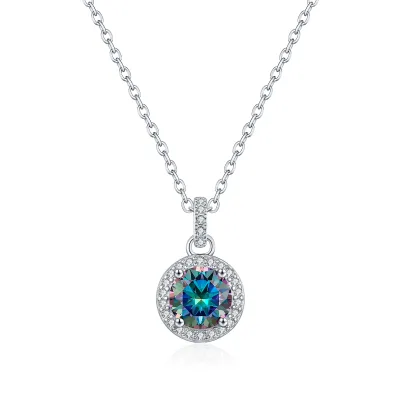 Luxury 1ct Moissanite Halo Necklace S925 Silver 6.5mm D Color VVS1 Sparkly Pendant for Premier OEM/ODM Solutions