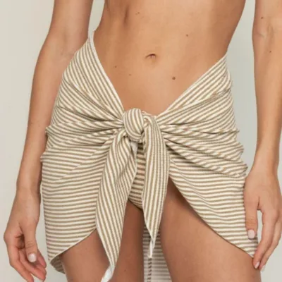 Custom Stripe Print Bali New Sexy Beach Sarong Soft Nylon Beachwear Tie up Cover Ups for Women