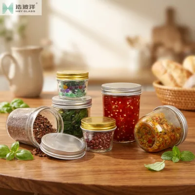 Wholesale 8 oz Clear Glass Jars Golden Metal Lids 250ml Capacity Wide Mouth Mason Jars 40 Pack for Spice Jam Storage See Kitchen