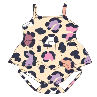 FM OEM/ODM Stock Baby Girls Summer Printed Knitted Eco-Friendly Breathable Cotton Bamboo Quick Dry Jumpsuit
