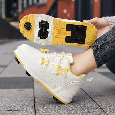 SEVEN Brand Girls & Boys Two-Wheel Casual Sports Shoes TPR Sole Patent Leather Upper Popular Rubber Breathable Rollerskate Shoes