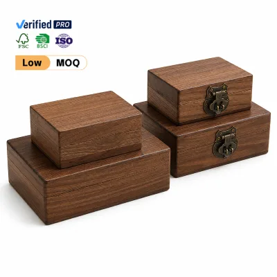 Wholesale Solid Walnut Wood Storage Box Diverse Sizes Handcrafted Wooden Gift Packaging Case with Metal Lock Custom Logo