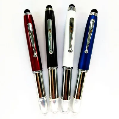 New Design 3 in 1 Multi Function LED Pen Metal Light Pen with Stylus Promotional Touch Pen with Custom logo