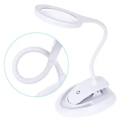 Wufan Rechargeable LED Magnifier Desk Magnifier, 2-in-1 Clip Base, 110mm Oversized Lens, 3-Level Brightness for Reading & Crafts