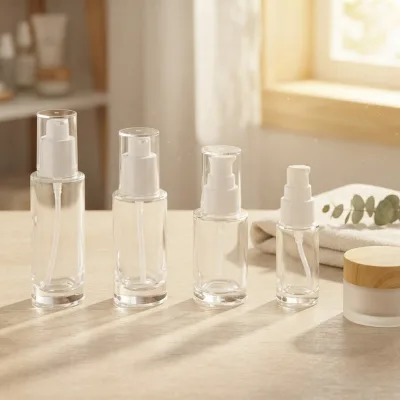 Premium Minimalist Clear Glass Serum Pump Bottles 10ml 20ml 30ml With Clear Covers for Serum and Lotion