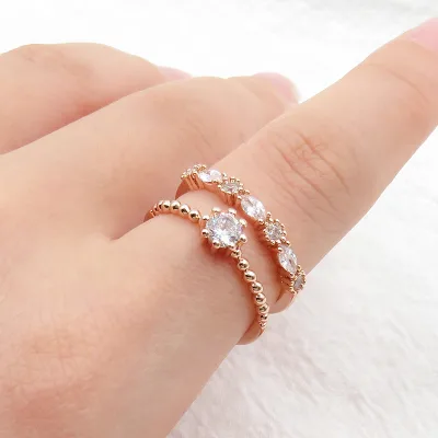 Double Layer Zircon Ring for Women Shiny Cubic Zirconia Finger Ring Stylish Female Hand Jewelry Bulk Supply for Wholesale