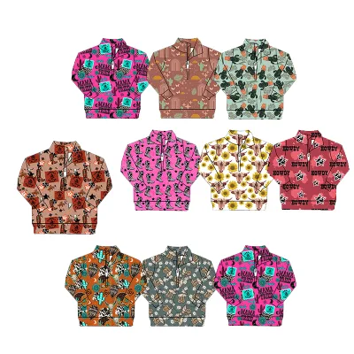 Autumn Winter Pullover for Baby Boys Girls Western Prints Casual Shirt with Half Zipper Plus Size Soft Fabric Kids Clothes