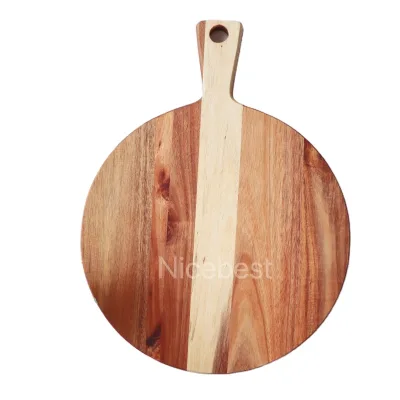 Wooden Pizza Peel 16 Inch Acacia Wood Round Cutting Board with Handle Cheese Serving Board Tray Pizza Paddle