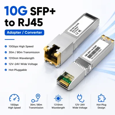 10G SFP+ to RJ45 Adapter Converter 10GBASE-T Copper Transceiver 30m/80m for SFP+ Switch Port
