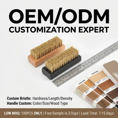 OEM Custom Wood Handle Horse Hair Shoe Brush Grip Handle Portable Design for Leather Shoe Polish Boot Cleaning Long Handle
