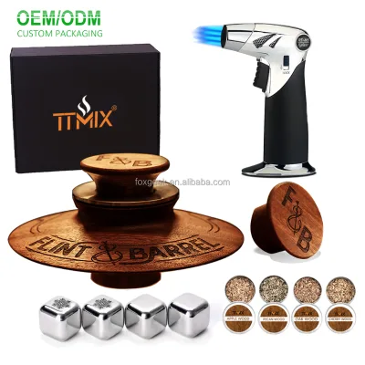 Whiskey Bourbon Cocktail Smoker Kit with Iced Stones Cocktail Smoker Gun Infuser Kit Old Fashioned Chimney Bar Accessories