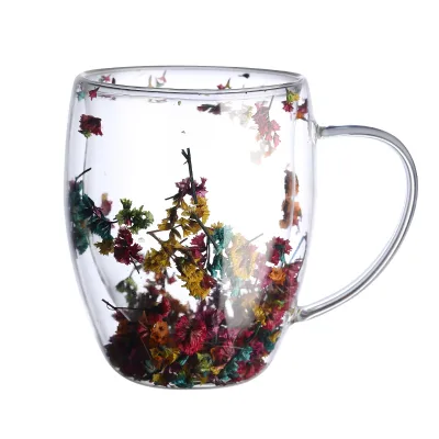 Handle Cups Double-Walled Borosilicate Glass Mug for Infusing Dry Flowers Double-Wall Glass Mugs