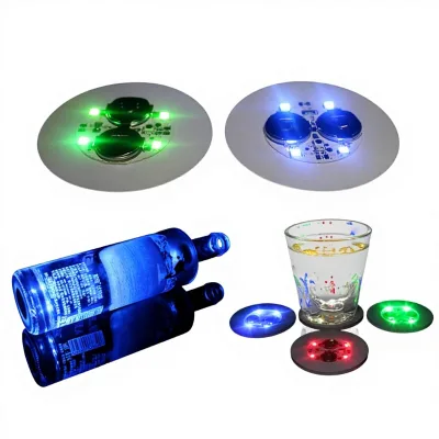 LED Coasters EVA Material Colorful New Year Wine Bottle Holder Stickers Flashing Cup Stickers for Bar KTV