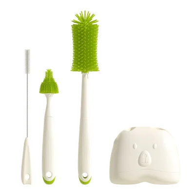 Portable PP Baby Bottle Cleaning Brush Travel Friendly Toddler Silicone Pacifier Cleaning Tool Base 4-piece Set