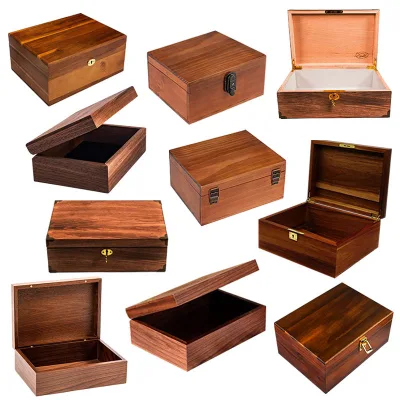 2024 Hot Sale Wooden Storage Box Hinged Lid Unpainted Plain Gift Box for Tool and Toy Creative Wooden Gift Box
