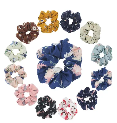 Wholesale Custom Printed Chiffon Fabric Hair Clips Breathable Scrunchies