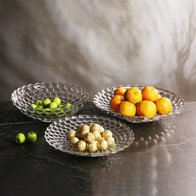 European Style Minimalist Glass Eco-Friendly Fruit Plate for Party Household Living Room Snacks Salad Fruit Basket Wholesale
