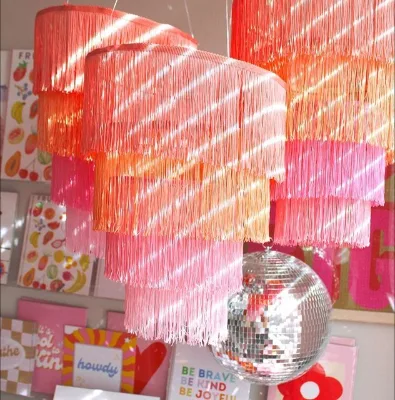 Modern Pink Macrame Cotton Pendant Hanging Lampshade Hand Woven Lamp Shade Factory Customized Restaurant Decoration EH2502010