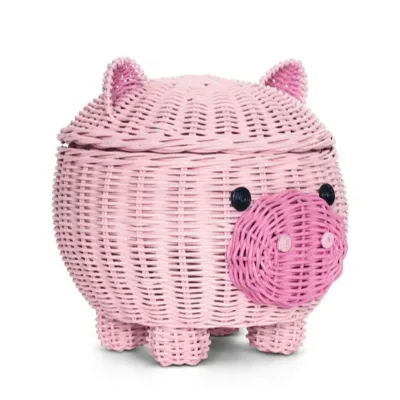 Manufacturer Pink Pig Woven Storage Basket With Lid High Quality Comfortable & Safe for Kids