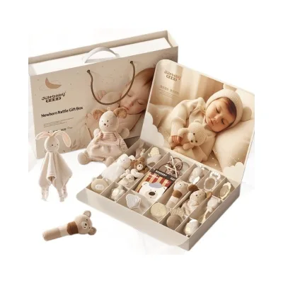 23PCS Baby Shower Gift Box Newborn Sensory Toys Set Organic Plush Rattles BPA Free Infant Early Learning Toys for 0 12 Months