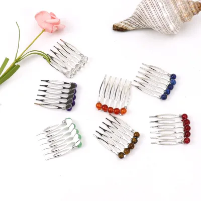 TikTok Live Insert with Silver Metal Natural Crystal Ball Bead Holiday Gift Jewelry Findings Broadcast Hair Comb