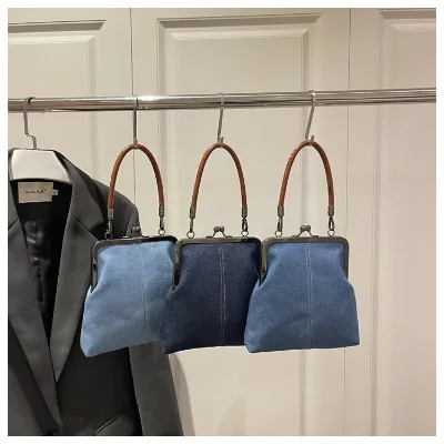 Jeans Kiss Lock Clip on Coin Purse for Women High-quality Denim Shoulder Bag Fashionable Lipstick Designer Small Crossbody Bag