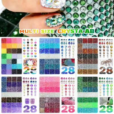 Hot Sale 24/28 Grid Multi Size Pearl Resin Nail Charm Wholesale Flat Bottom Diamond DIY Nail Art Accessories With Free Glue