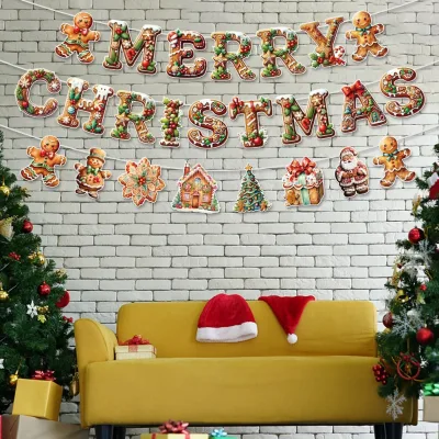 Gingerbread Man Theme Christmas Decoration Flag Banner New Year Party Atmosphere Props