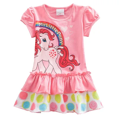 Wholesale Kids Fashion Clothing Summer Casual Cotton Outfits for Girls unicorn Print Short Sleeve Peplum Dress Toddler Clothes