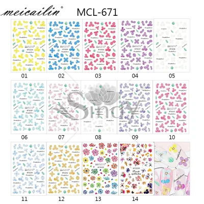 New 14 Designs 3 D Self Adhesive Flower Pattern Nail Art Stickers