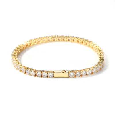 Fashion Iced Out Bling Zircon Tennis Bracelet Gold Silver Plated Bracelet Jewelry for Women Men