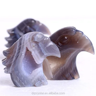Wholesale Natural Crystal Craft Agate Geode Animal Carving Agate Geode Eagle Head for Home Decoration