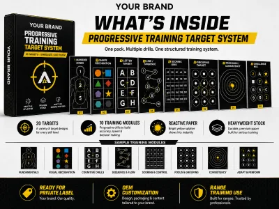 Progressive Shooting Training Target Pack Reactive Paper Targets Multiple Drill Designs OEM Custom