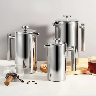 Hot Selling Modern Eco-Friendly Stainless Steel Portable Insulated Double Wall Filter Coffee Maker Tea Pot French Press Travel